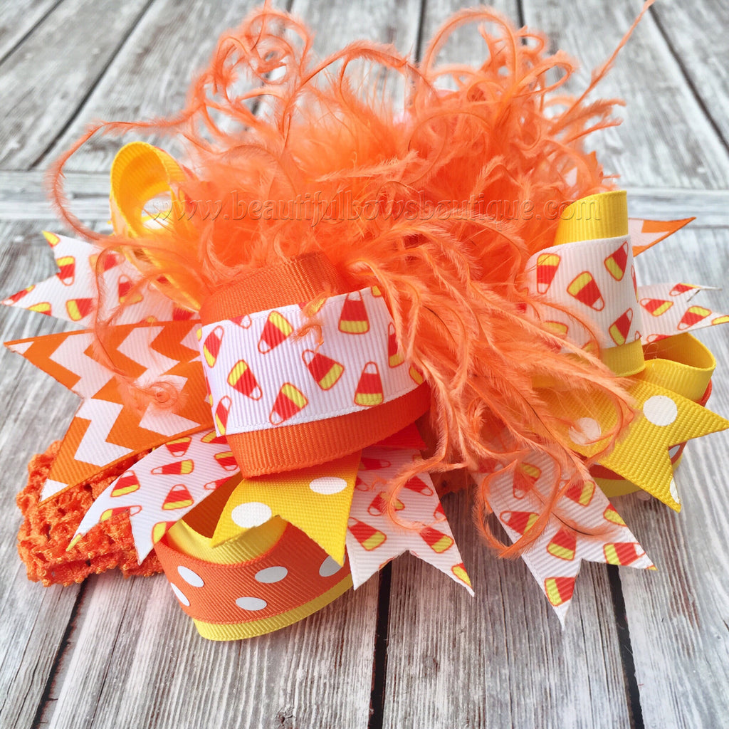 Orange and Yellow Candy Corn Hair Bow,Fall Hair Bows,Halloween Baby Headband