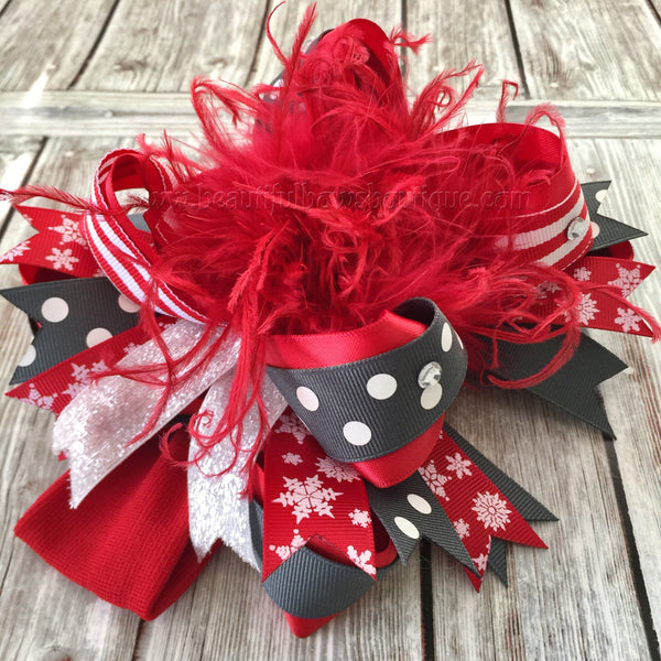 Red and Grey Christmas Hair Bows,Red and Gray Baby Headband
