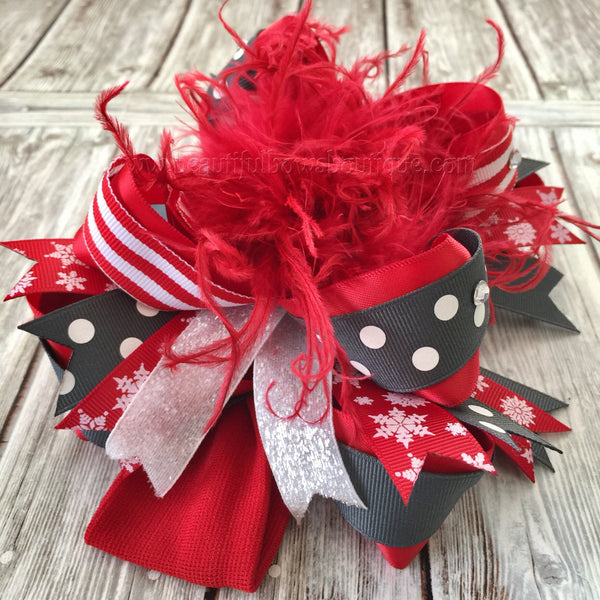 Red and Grey Christmas Hair Bows,Red and Gray Baby Headband
