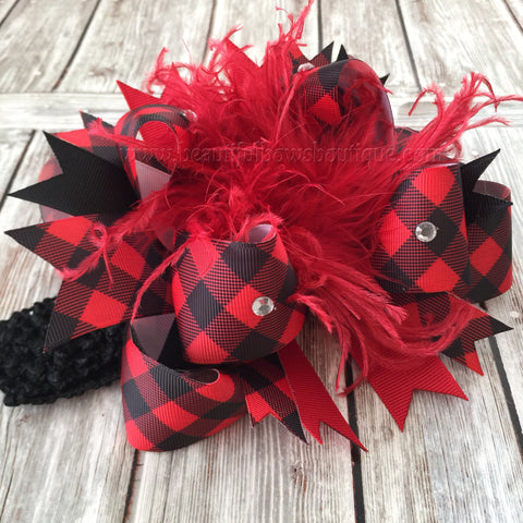 Red and Black Plaid Baby Headband, Christmas Plaid Bow,Plaid Plaid Hairbow