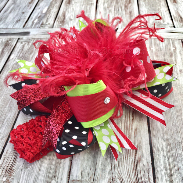 Over the Top Bows Red Black Green,Red Green and Black Baby Headband,Baby Headbands,Christmas Bow Headbands,Toddler Girl Over the Top Hairbow
