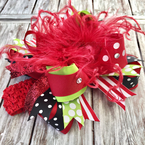 Over the Top Bows Red Black Green,Red Green and Black Baby Headband,Baby Headbands,Christmas Bow Headbands,Toddler Girl Over the Top Hairbow
