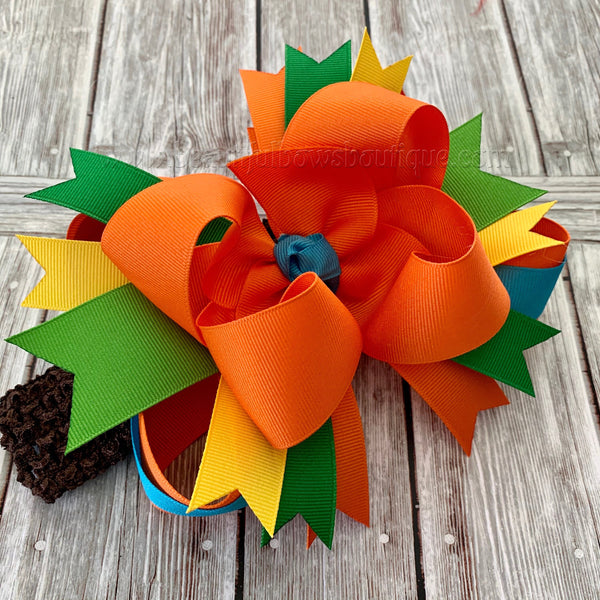 Bright Fall Hair Bow Big Autumn Large Baby Bow Bright Thanksgiving Headband Fall Hair Bow Fall Baby Headbands Autumn Hair Bow Headband Girls