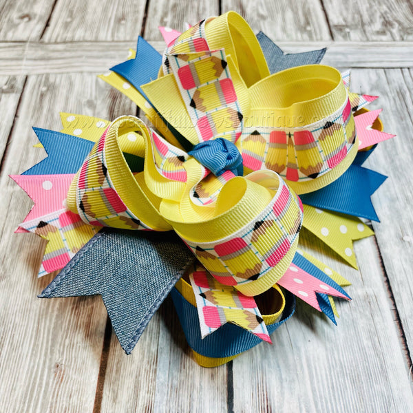 School Bows Back to School Bows BTS Hairbows Pencil Bow Pencil Hairbow Kindergarten Bow Girls School Bow Layered Bows Stacked Bow Gift Girls