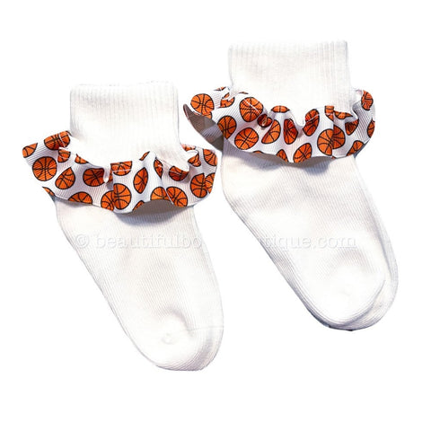 Basketball Baby Socks, Ribbon Ruffle Socks, Basketball Toddler Socks