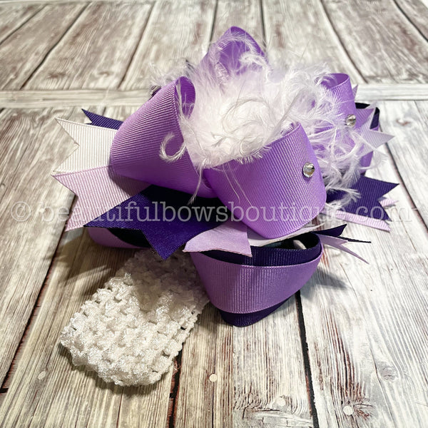 Purple Easter Hair Bows Over the Top, Light Purple and White Baby Headband Bow, Purple Birthday Party