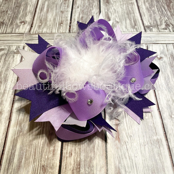 Purple Easter Hair Bows Over the Top, Light Purple and White Baby Headband Bow, Purple Birthday Party