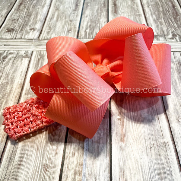 Large Coral Hair Bow, Coral Baby Headband,Huge Coral Baby Bow