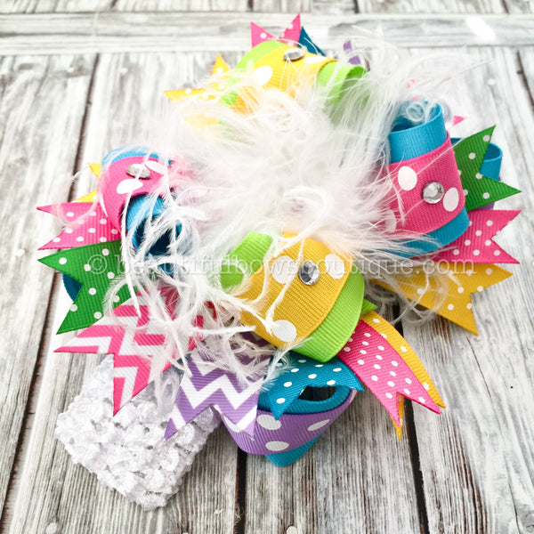 Summer Colors Boutique Hair Bow, Girls Birthday Bow, Toddler Bow, Baby Girl Bow Summer Bows