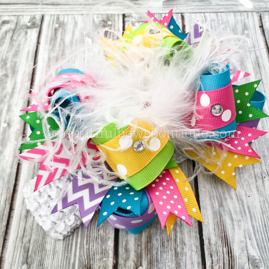 Summer Colors Boutique Hair Bow, Girls Birthday Bow, Toddler Bow, Baby Girl Bow Summer Bows
