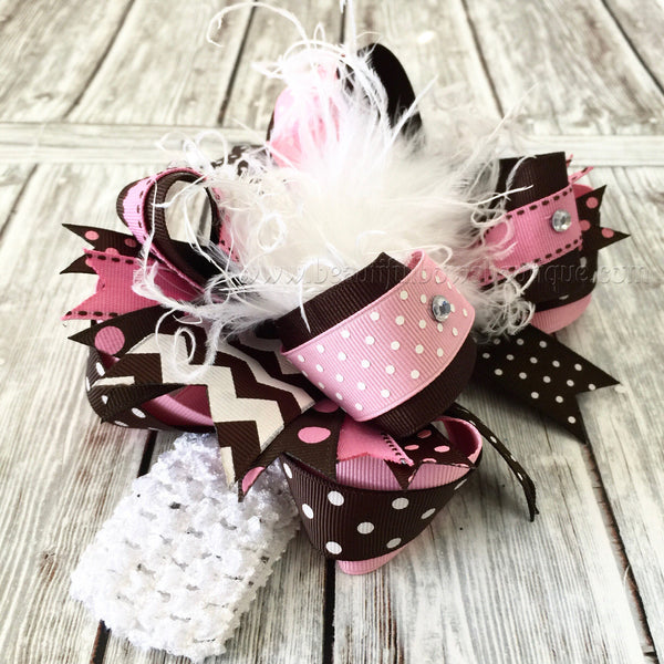 Baby Bow Headband Double Layer Bow Pink Brown Headband Neutral Colour Baby Girl Bows Girls Party Favor Headband Large 5 inch bow head wrap