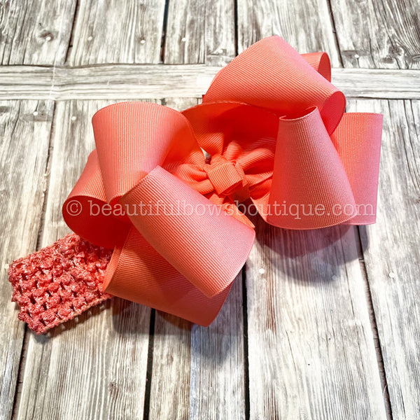Large Coral Hair Bow, Coral Baby Headband,Huge Coral Baby Bow