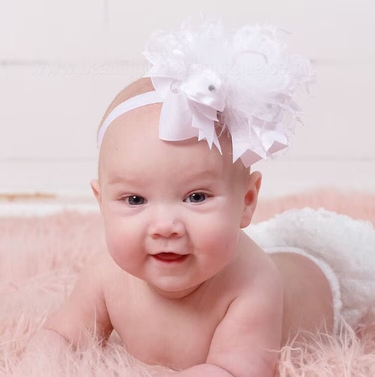 Hot Pink Newborn Over the Top Bow Headband, Mini Over the Top Hair Bow Baby Headband