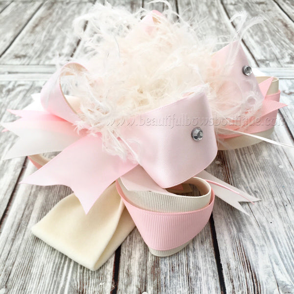 Baby Bow Headband Pale Pink and Ivory Boutique Bow, Pale Cream Pink Headband