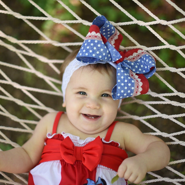 Patriotic Bows, American Hair Bow, Red White and Blue Bow, 4th of July Bows, Lace Patriotic Hairbow