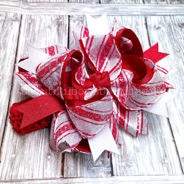 Candycane Bow Candy Cane Hairbow Christmas Bows Holiday Hair Bow Baby Headbands Christmas Headband Red Bow Headband Stacked Christmas Bows