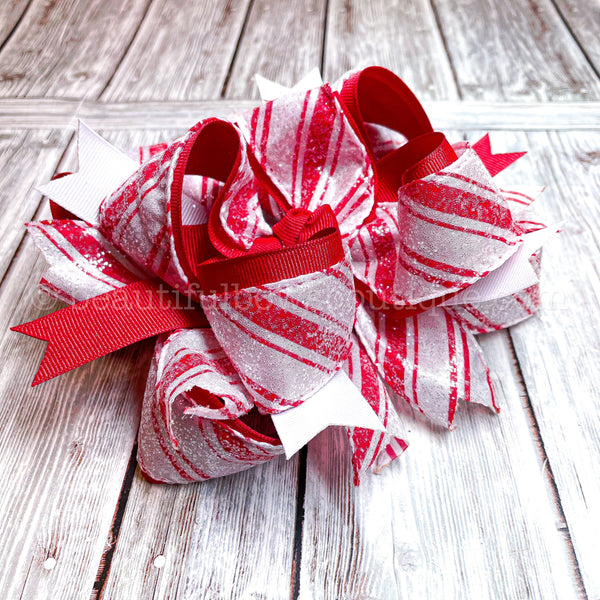 Candycane Bow Candy Cane Hairbow Christmas Bows Holiday Hair Bow Baby Headbands Christmas Headband Red Bow Headband Stacked Christmas Bows