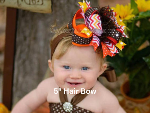 Fall Bow Pumpkin Hairbow Bow Fall Hairbows Boutique Bow Green Pumpkin Bow BTS Bows Thanksgiving Bow Baby Headbands Orange pageant big bows