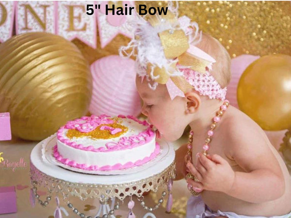 Baby Girl Headband Newborn Baby Shower Gift Ivory Blush and Gold Hair Bow Welcome Baby Gift Unique Toddler Girl Birthday Outfit Bow Headband