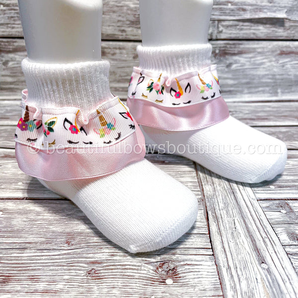Unicorn Baby Socks Baby Girl Gift Unicorn Baby Shower Gift Baby Ribbon Socks Birthday Baby Socks Unicorn Baby Girls Outfit 1st Birthday Gift