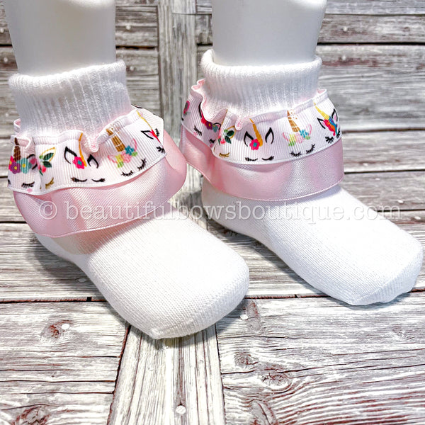 Unicorn Baby Socks Baby Girl Gift Unicorn Baby Shower Gift Baby Ribbon Socks Birthday Baby Socks Unicorn Baby Girls Outfit 1st Birthday Gift