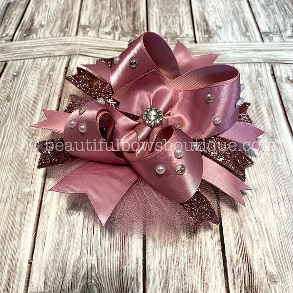 Mauve Bow Girls Mauve Flower Girl Bow Wedding Hair Bow Dusty Pink Birthday Pageant Hair Bow Clip Accessories