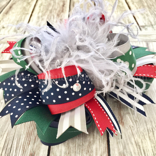 School Spirit Bow Custom Team Bows Hair Accessories Personalized School Uniform Bows Handmade Girls Feather Bow or Headband Bow for all ages