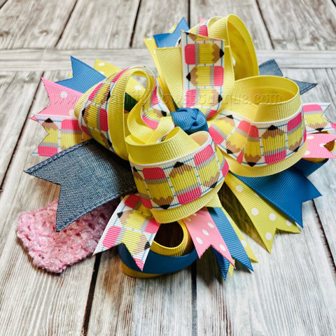 School Bows Back to School Bows BTS Hairbows Pencil Bow Pencil Hairbow Kindergarten Bow Girls School Bow Layered Bows Stacked Bow Gift Girls