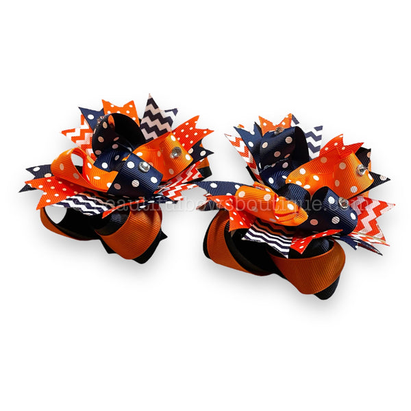 Football Bows Piggies Team Hairbow College Football Bow Orange Navy Baby Girl Gift Matching Piggies Toddler Sister Gift Big Sister Gift Set