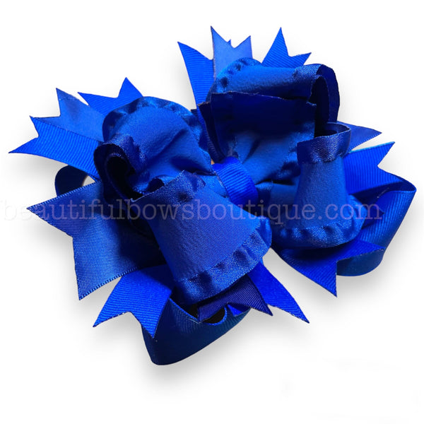 Big Royal Blue Bow Triple Layer hair Bow Large Stacked Bows 5 inch bows BTS bows xtra large Bow baby Headband Bows for Girls Toddler Infant