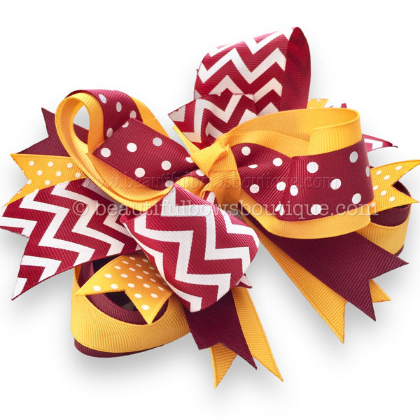School Spirit Bow Custom Team Bows Maroon and Gold Hair Accessories Personalized School Uniform Bows Handmade Girls Bow Clip or Headband