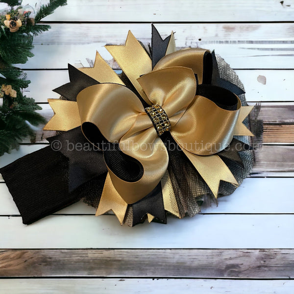 Black and Gold Bows formal girl bows black and gold Christmas bow for photo shoot pageant baby bow holiday christmas bow toddler party bow