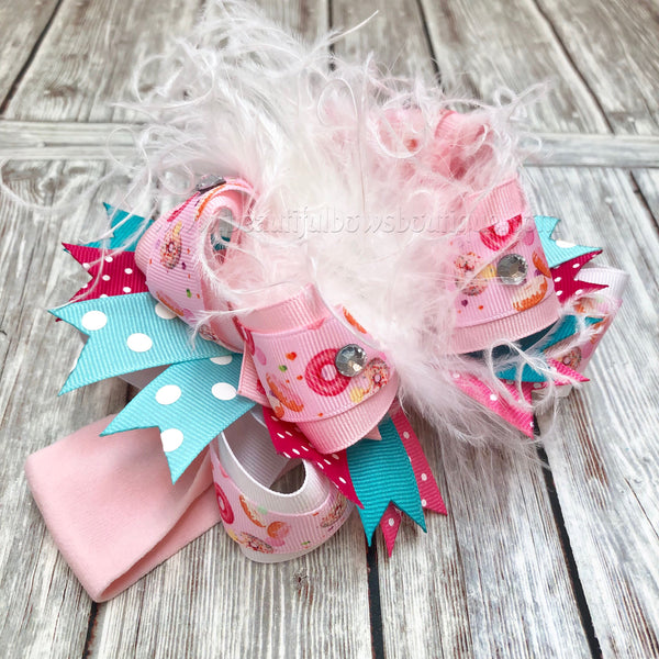 Donut Over the Top Hair Bow, Donut Bow Headband