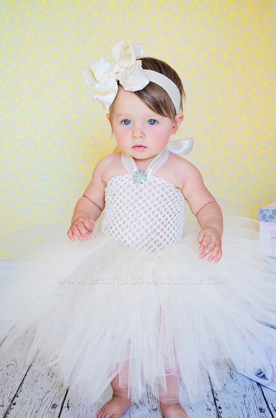 Off White/Ivory Toddler Tulle Dress and Headband