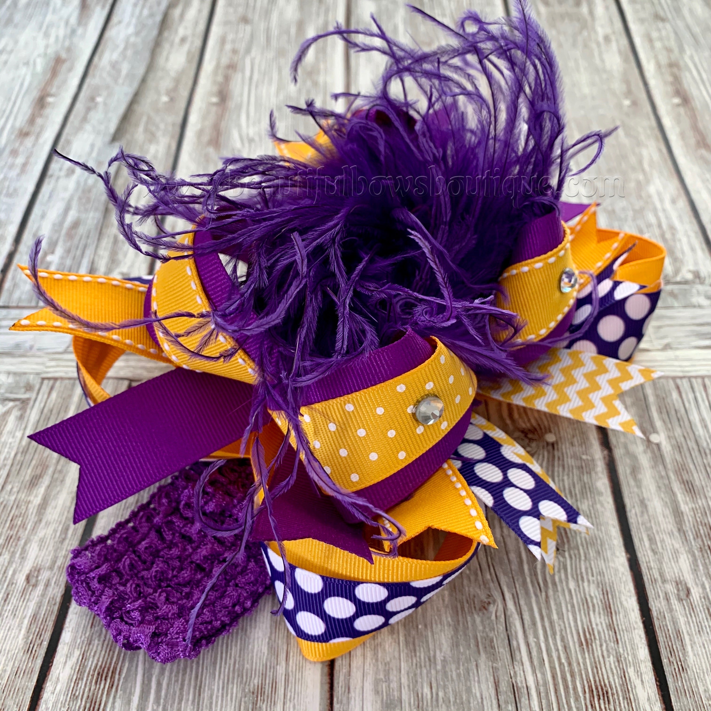 Handmade Boutique Lavender Hair Bow Headband for Girls Babies 6 inch (Shown) / Alligator Clip Only