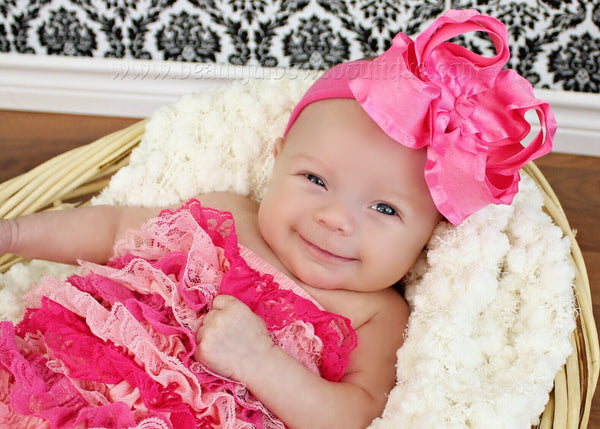 Large Hot Pink Ruffled Hair Bow Baby Headband- CHOOSE COLOR