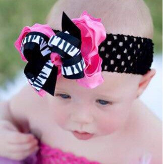 Dainty Hot Pink Zebra Ruffled Hair Bow Clip or Baby Girl Headband