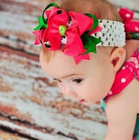 Dainty Emerald and Shocking Pink Layered Girls Hair Bow Clip or Headband Set
