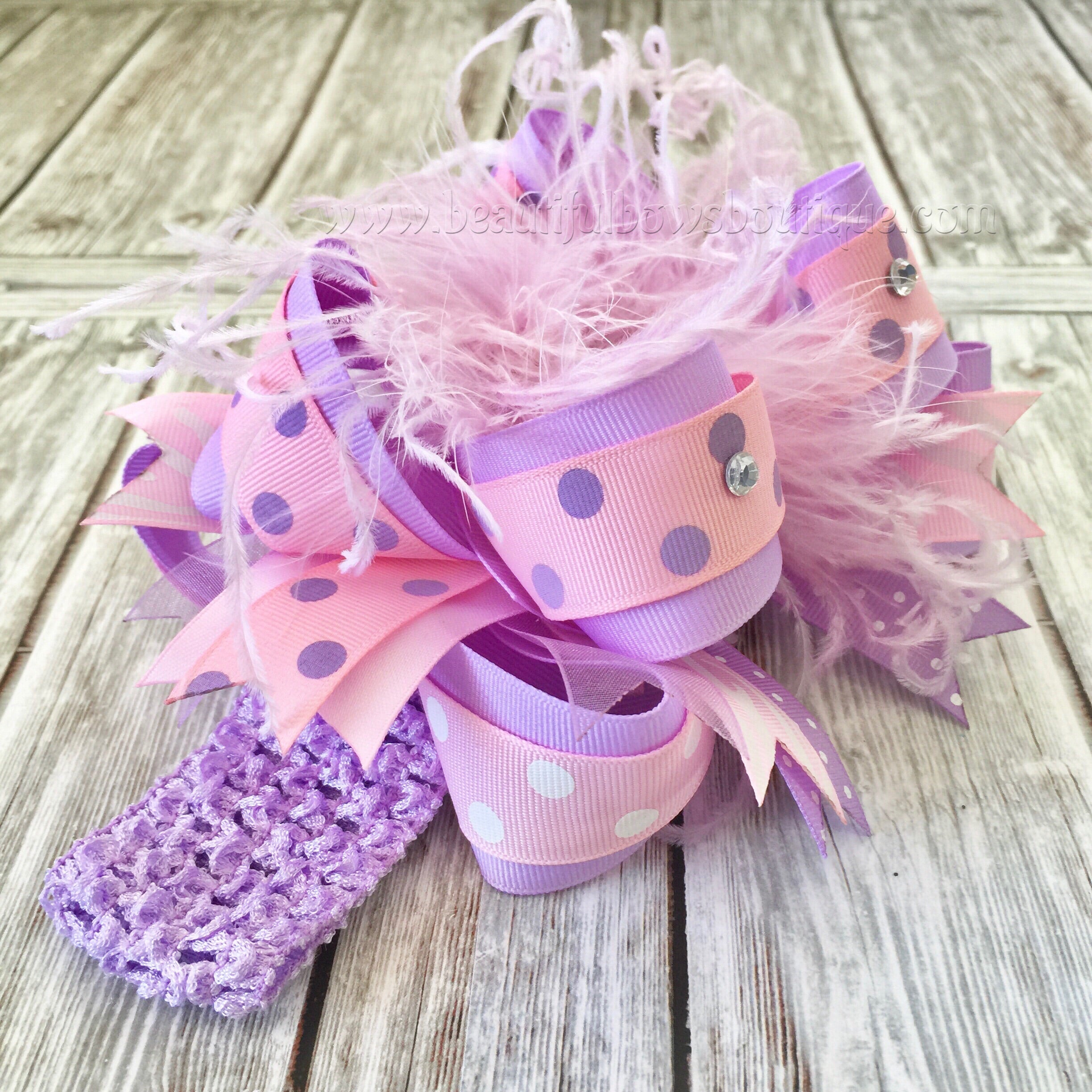 Handmade Boutique Lavender Hair Bow Headband for Girls Babies 6 inch (Shown) / Alligator Clip Only