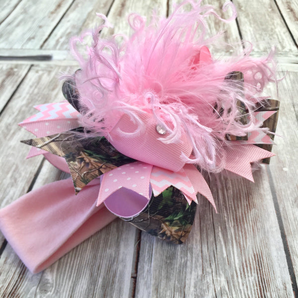 Pink Camo Hair Bow,Realtree Camo Headband,Camouflage Baby Headband,Over the Top Bows Realtree