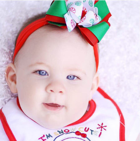 Newborn Christmas Headband Bow Red Green Peppermint