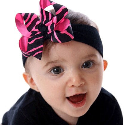 Dainty Zebra Hot Pink Girls Hair Bow Clip or Headband