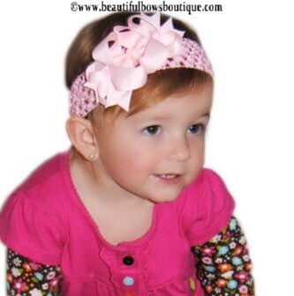 Dainty Light Pink Layered Girls Hair Bow Clip or Headband Set