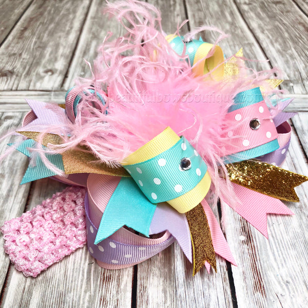 Over The Top Bow Pink Lavender Aqua Yellow Gold, OTT Bow Headband, Over the Top Bows
