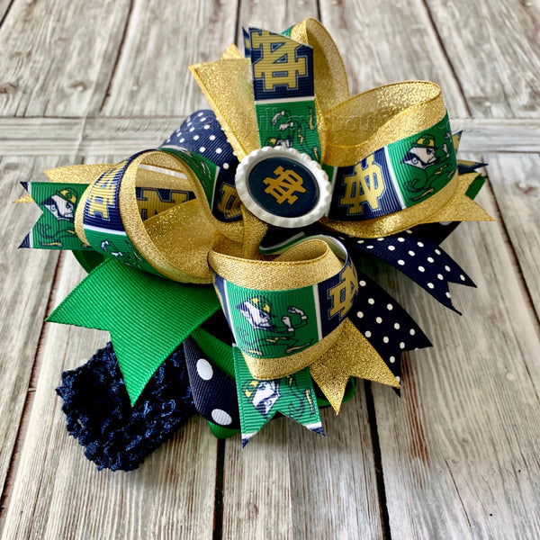 Notre Dame Hair Bow Gold Navy Blue Green, Notre Dame Baby Headband