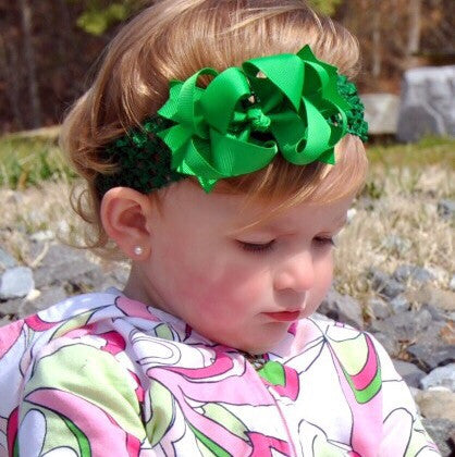 Dainty Emerald Green Layered Girls Hair Bow Clip or Headband Set