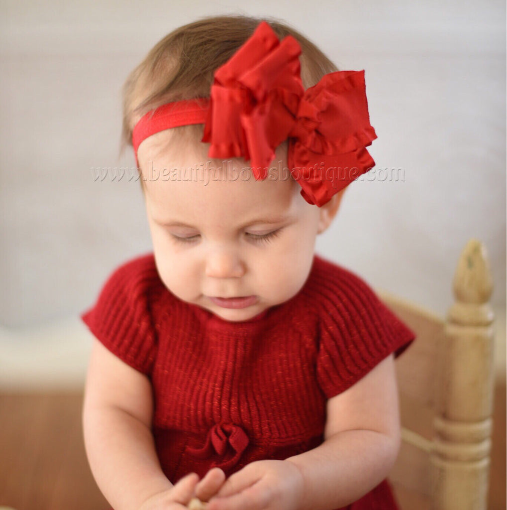 Red baby headband,double ruffle bows,infant headband