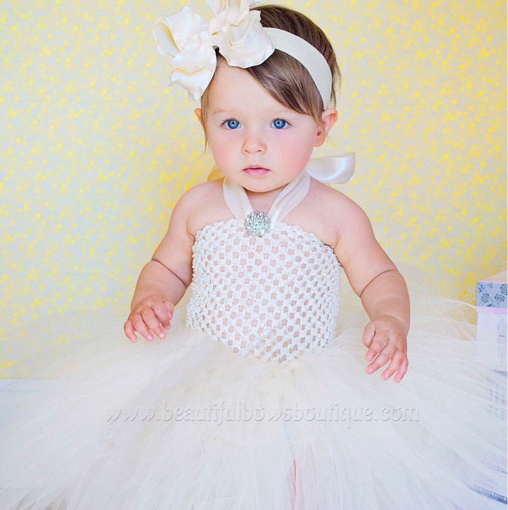 Off White/Ivory Toddler Tulle Dress and Headband