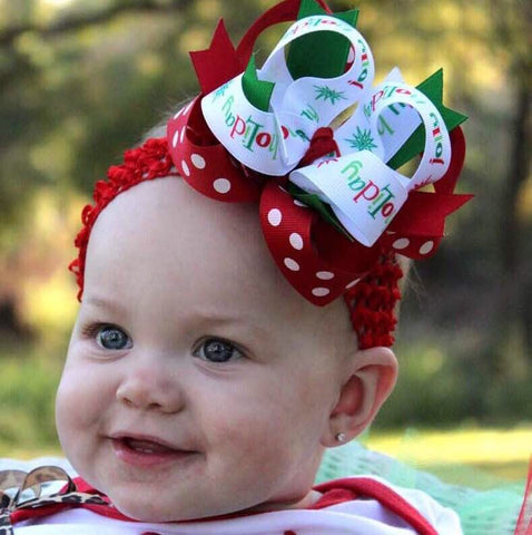Jolly Holiday Christmas Baby Headband Toddler Hair Bow