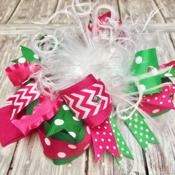 Green and Pink Over the Top Hair Bow,OTT Bow Headbands